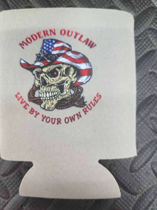 Can Koozie Modern Outlaw Flag Cowboy Hat