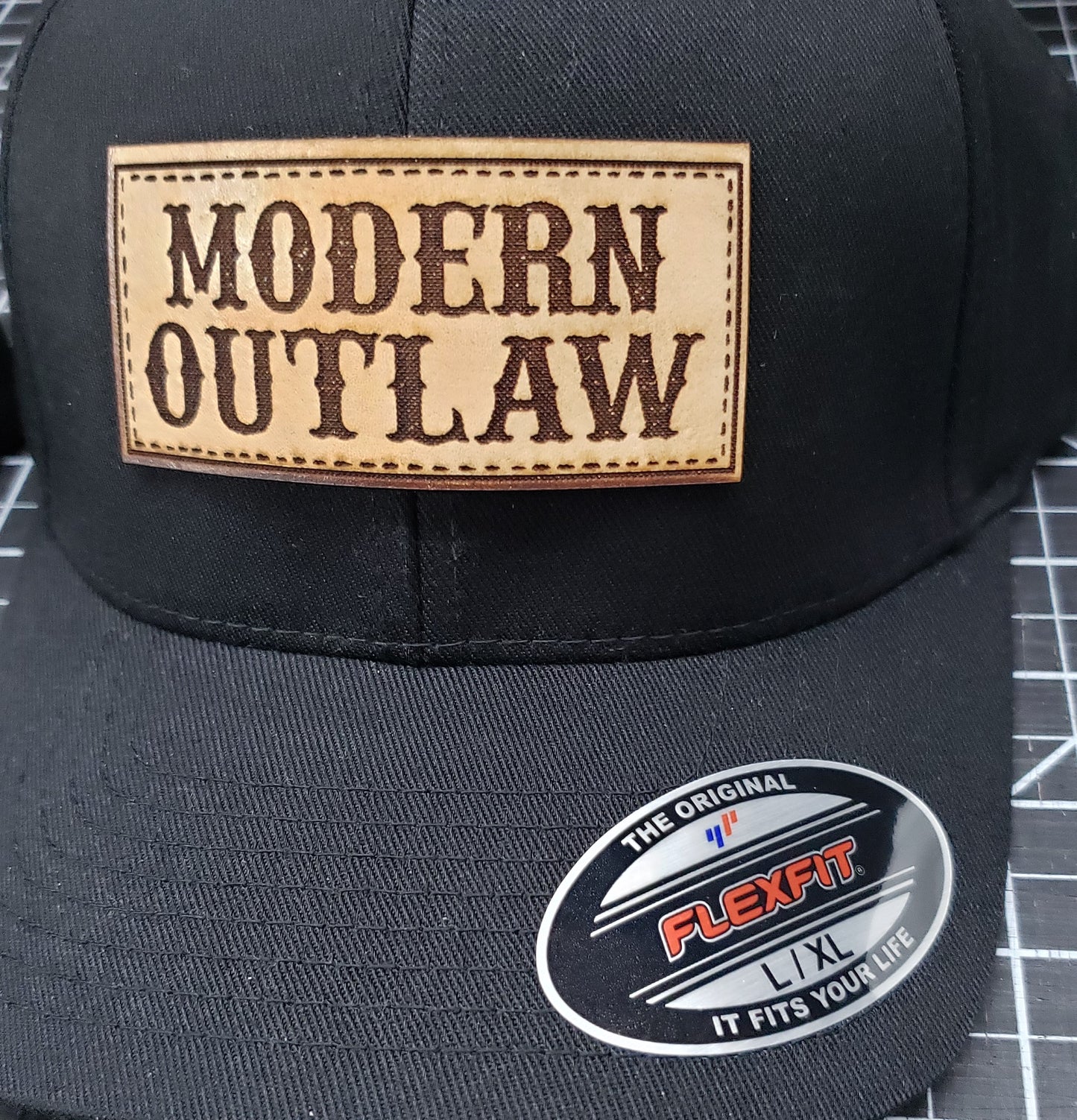 Flex Fit Hat with Light Brown Leather Patch