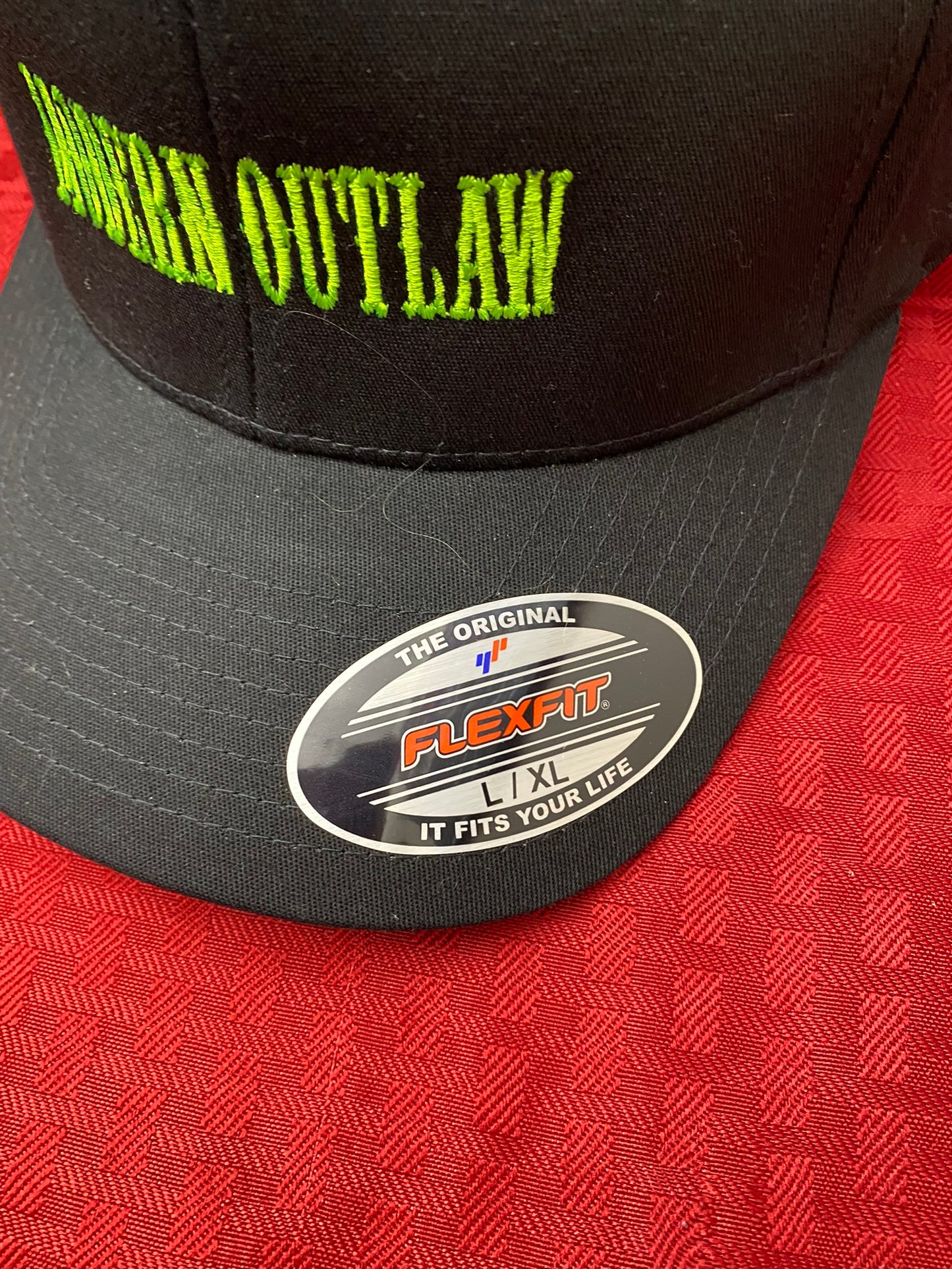 Modern Outlaw - Live by Your Own Rules Flex Fit Cap Neon Green Embroidery